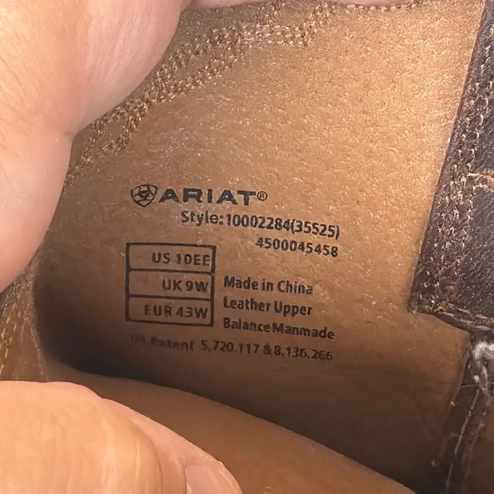 Ariat Heritage Roper Boots 10EE Brown Leather Distressed Round Toe Logo Western
